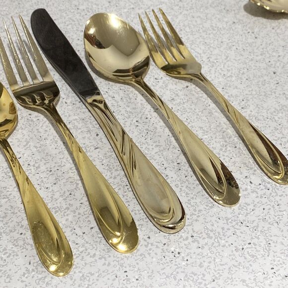 Vintage 90s Farberware Flatware Nicole Gold Electroplate 55 Pcs service for 10 - Picture 4 of 9
